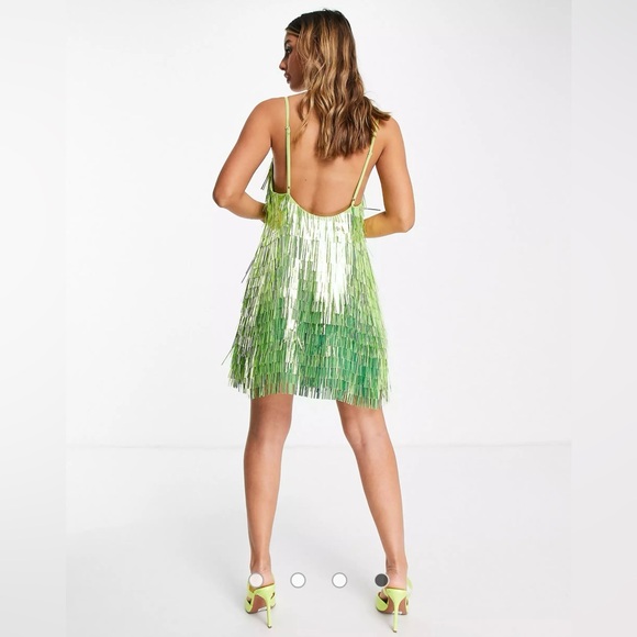 ASOS DESIGN shard sequin strappy mini dress in green - Picture 4 of 7